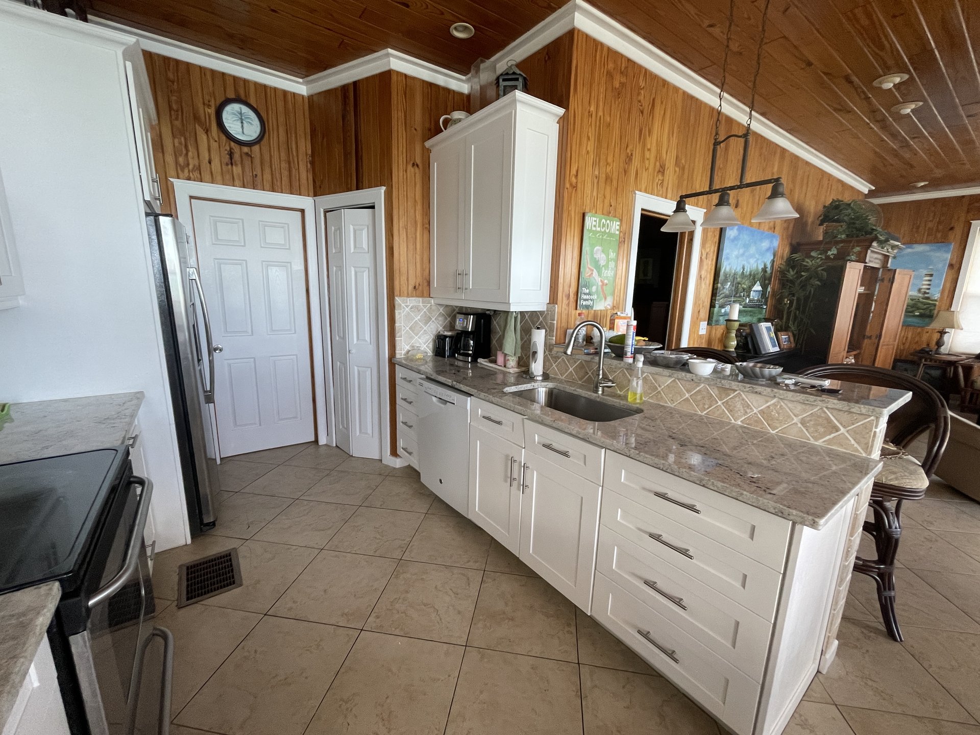 Open kitchen with granite counters