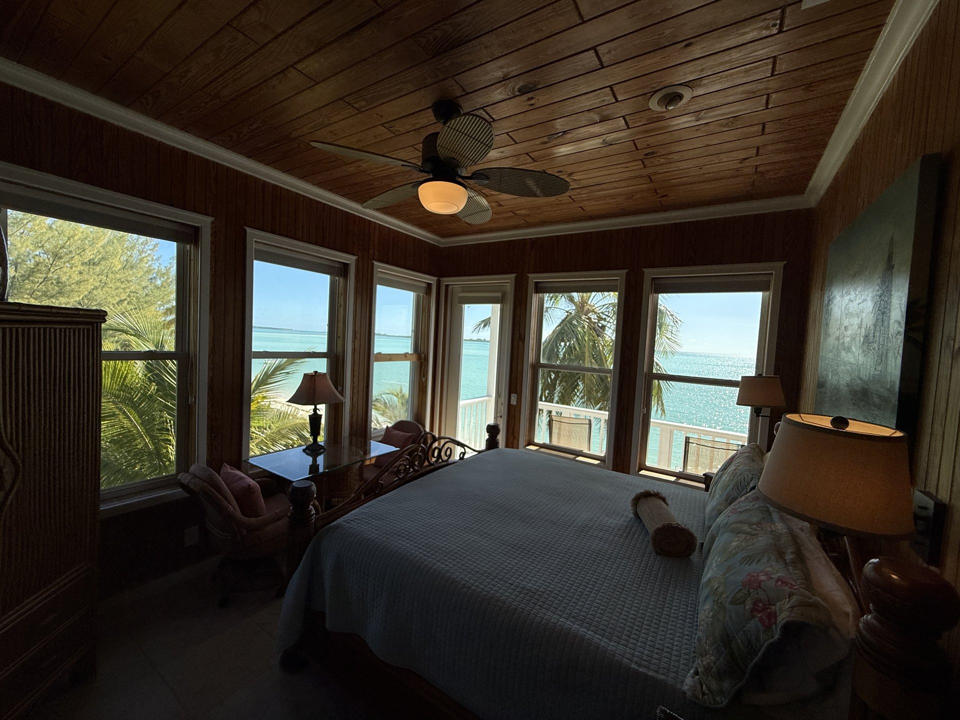 East Master Suite corner windows with wrap-around Atlantic views