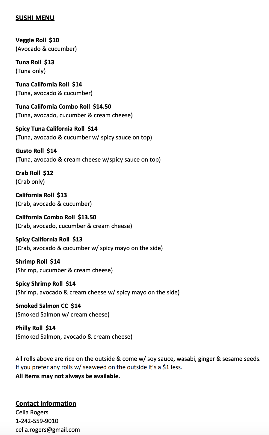 Fresh Sushi by Celia