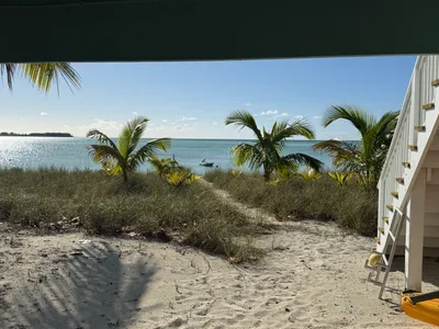 View of the beach from the deck under Calypso