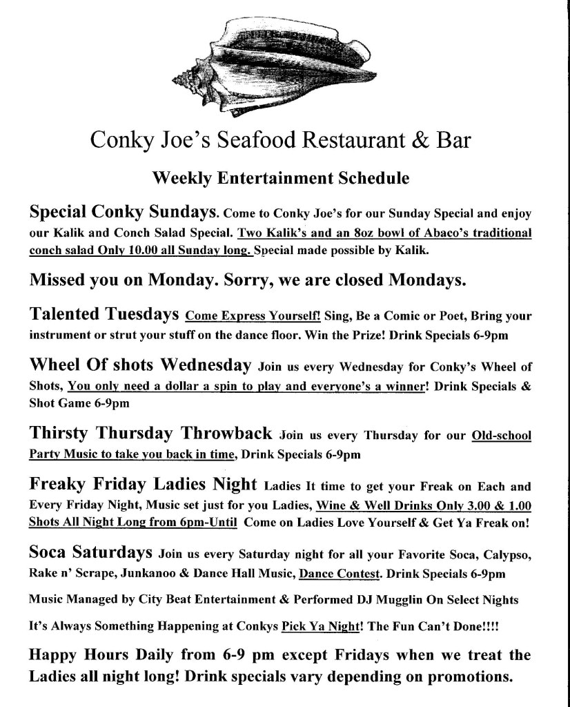 Conky Joe's Weekly Entertainment Schedule