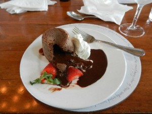 Molten Chocolate Cake with Ice Cream and Strawberries - my Luncheon Dessert!
