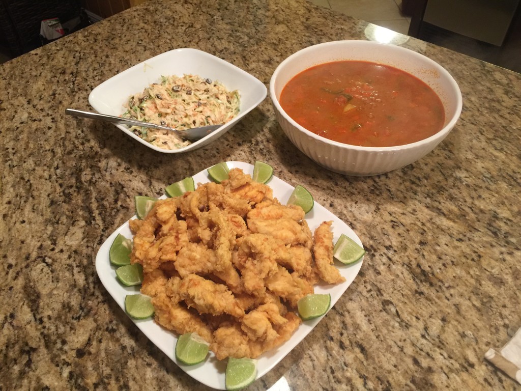 Fish Fingers, Cole Slaw, and a 'family size' bowl of Conch Chowder! 